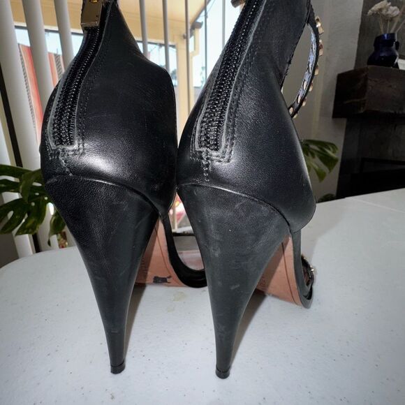 BCBG Max Azria ankle wrap stilettos, open toe Black Studded Heels EUC SZ 8.5 - Picture 6 of 8